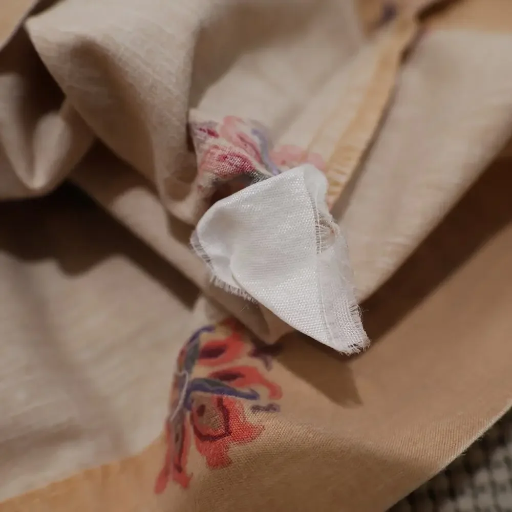 Pillowcase Standard Queen Floral Scroll Pattern Light Tan Peach Beige Multicolor